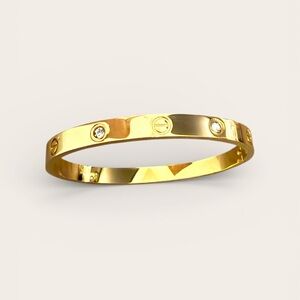 Love with CZ Gold Tone Stainless Steel Bangle Bracelet